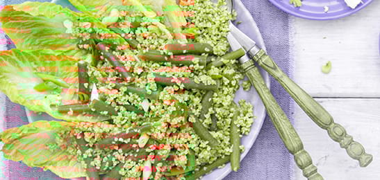 Recept van het Voedingscentrum: Bulgursalade met sperzieboontjes en cashewnoten